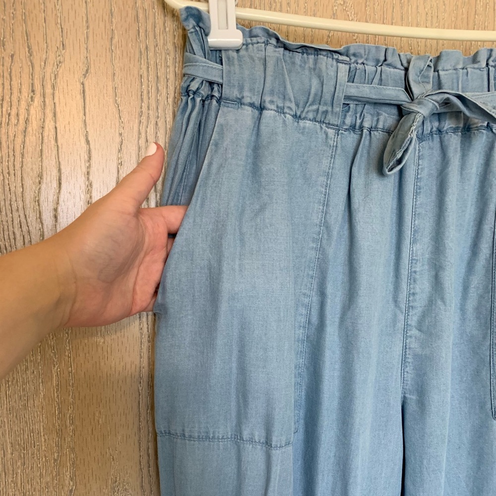 Elastic waist chambray pants
